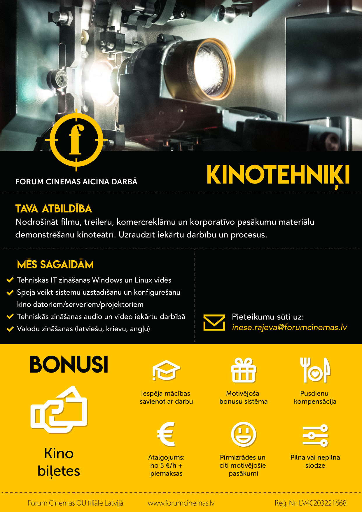 Forum Cinemas vakance - kino projekcija